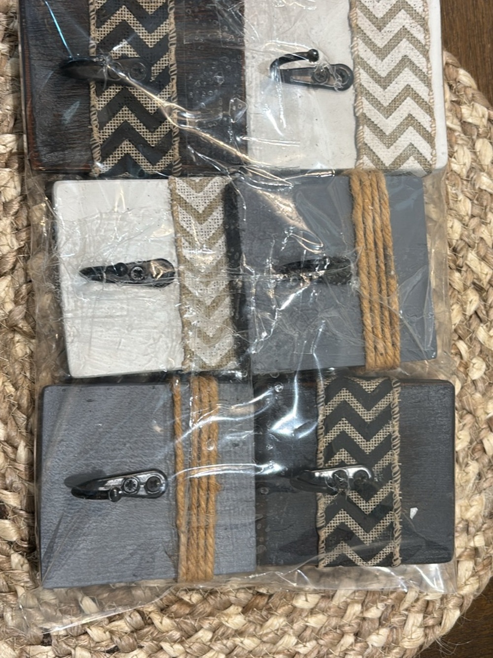 Rustic Gray & White Decorative Wall Hooks with Burlap Accents